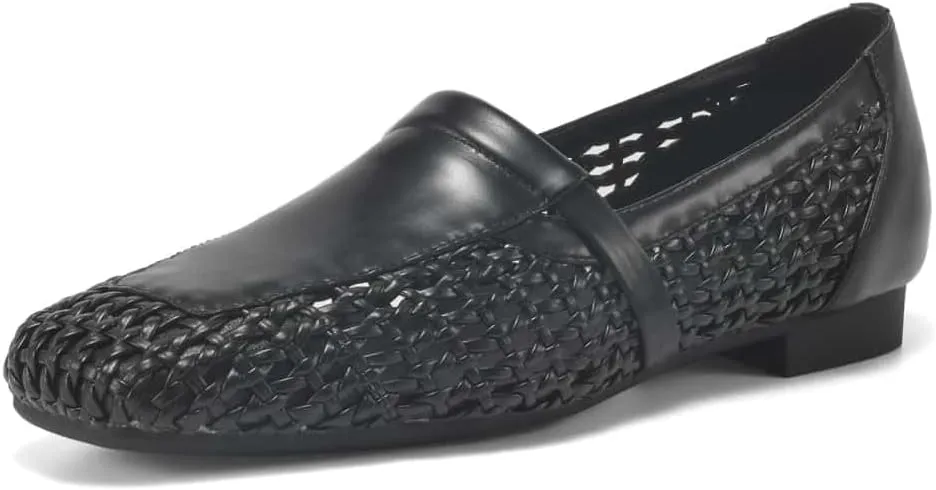 TinaCus Handmade Women's Genuine Leather Square Toe Slip-on Woven Loafer Flats