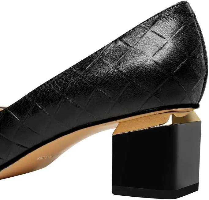 TinaCus Women's Genuine Leather Handmade Clear Pointed Toe Low Block Heel Slip On Classic Loafer Pumps