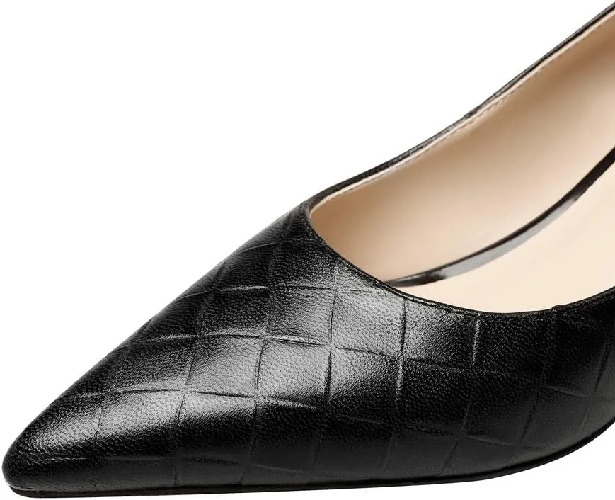 TinaCus Women's Genuine Leather Handmade Clear Pointed Toe Low Block Heel Slip On Classic Loafer Pumps