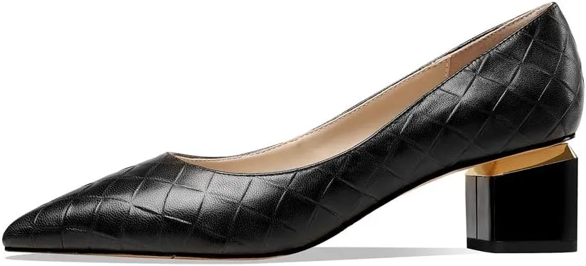 TinaCus Women's Genuine Leather Handmade Clear Pointed Toe Low Block Heel Slip On Classic Loafer Pumps
