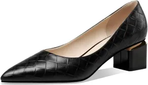 TinaCus Women's Genuine Leather Handmade Clear Pointed Toe Low Block Heel Slip On Classic Loafer Pumps