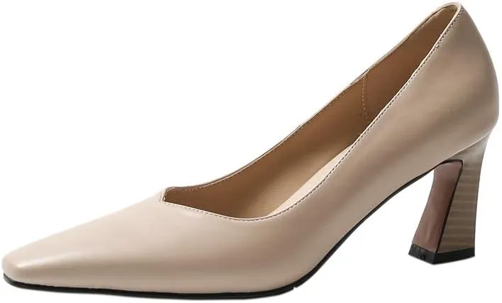 TinaCus Women's Genuine Leather Handmade High Heel Slip On Loafer Pump Shoes in Apricot