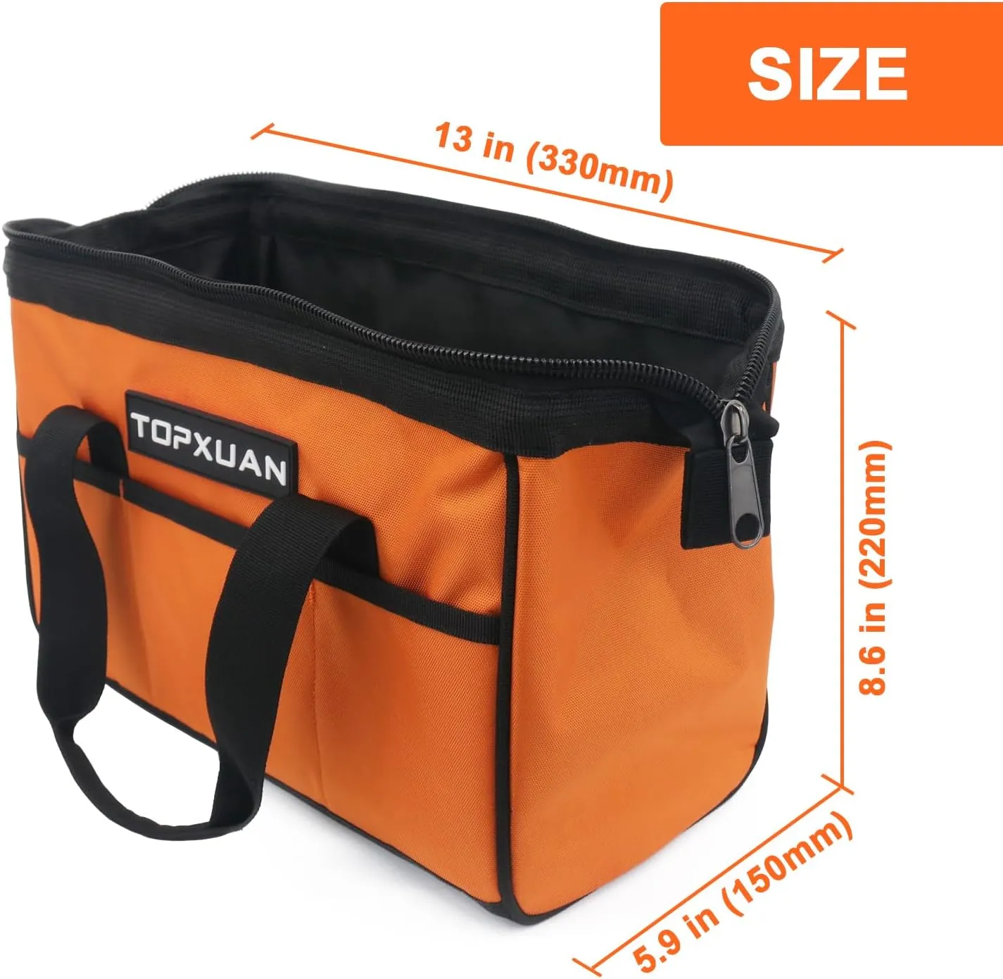 Tool Bag 13 Inch Waterproof Orange Tool Organizer with Wide Mouth for Power Tools and Hand Tools Oxford Cloth Fabric(3 pockets)