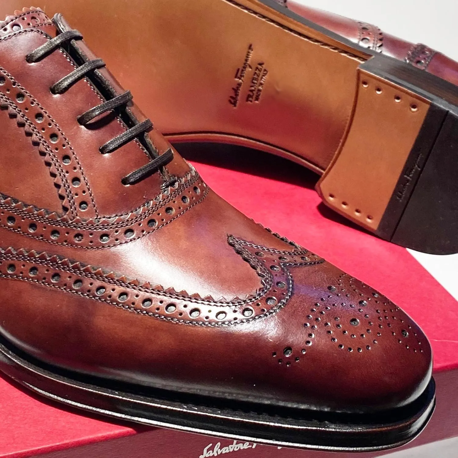 TRAMEZZA Bord Men's Brown Wingtip Brogue Leather Welted Oxford (Salvatore