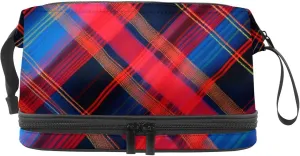 Travel Makeup Bag,Travel Toiletry Bag for Women,Classic Stripe Red Plaid,Cosmetic Travel Bag