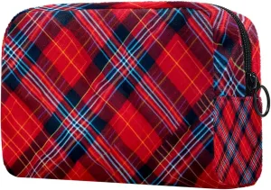 Travel Toiletry Bag,Small Makeup Bag,Classic Stripe Red Plaid,Make up Bags for Women