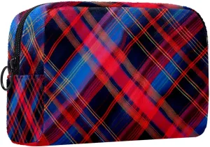 Travel Toiletry Bag,Small Makeup Bag,Classic Stripe Red Plaid,Make up Bags for Women
