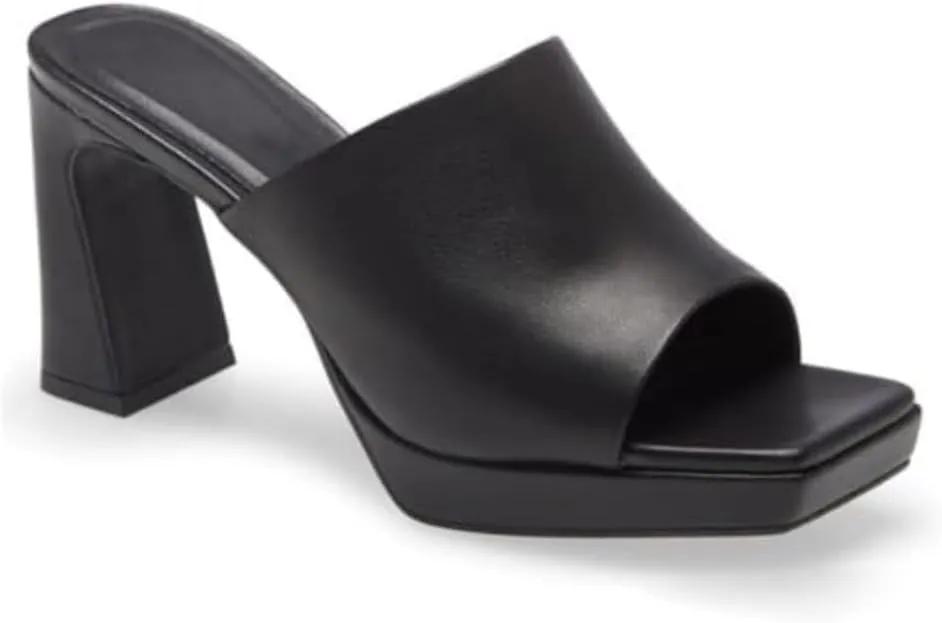 Trish Lucia Womens Platform Chunky Heels Mules Square Open Toe High Heeled Sandals Slip On Slides Dress Shoes
