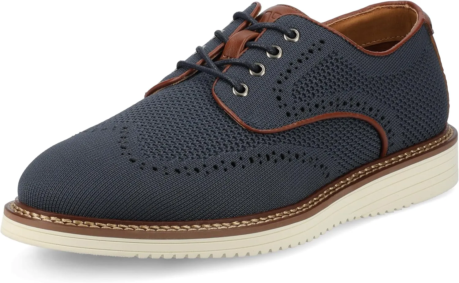 Vance Mens Whitaker Wingtip Dress Shoe Knit Fabric lace-up Closure Almond-Toe 6mm Vance Comfort System Insoles Navy 9 Medium Mens US
