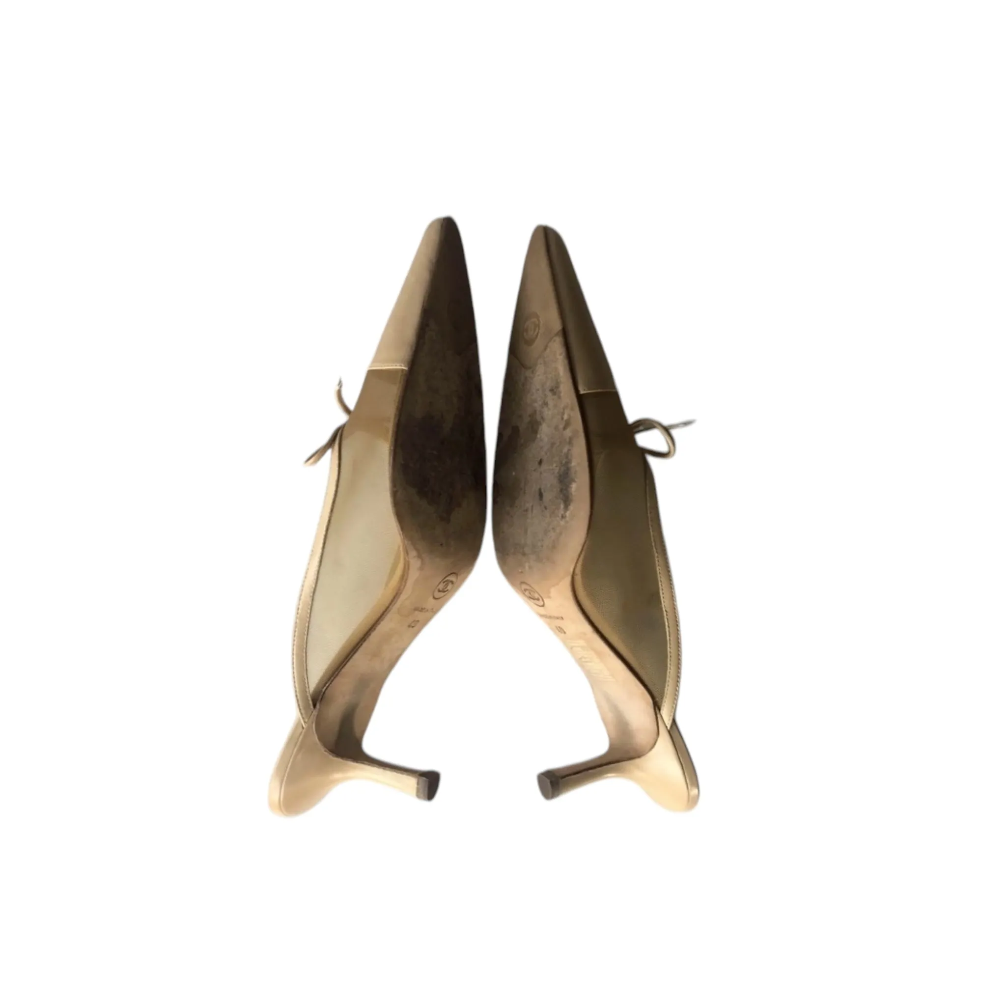 Vintage Chanel beige mesh CC interlocking logo mule heels by Karl Lagerfeld/ 40