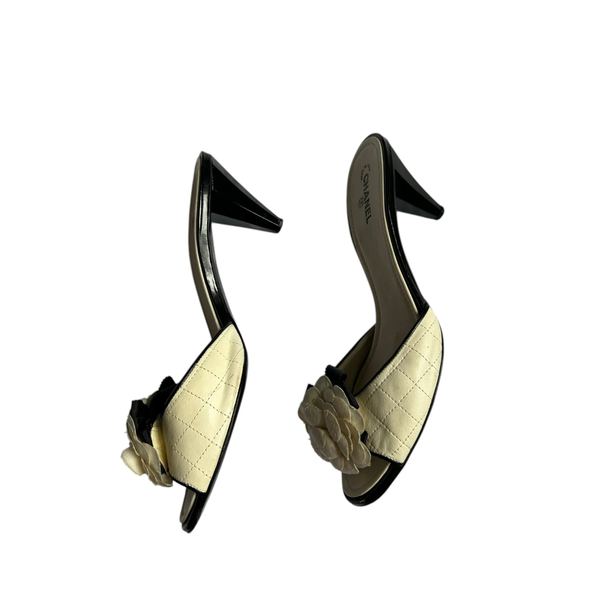 Vintage Chanel camellia quilted mule heels by Karl Lagerfeld/ 39.5