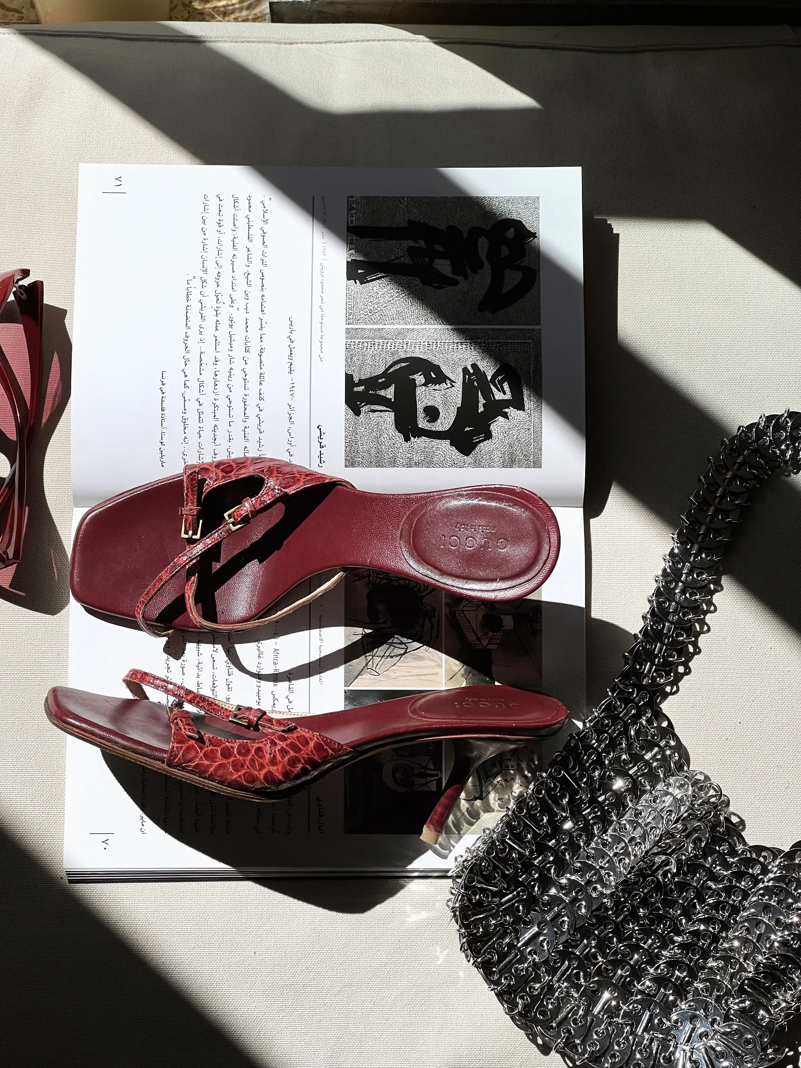 Vintage Gucci by Tom Ford alligator skin burgundy mule heels / 36
