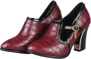 VOKLIN Women's Vintage Plaid Pump Oxfords Brogues Round Toe Wingtip Chunky Block High Heels Dress Shoes