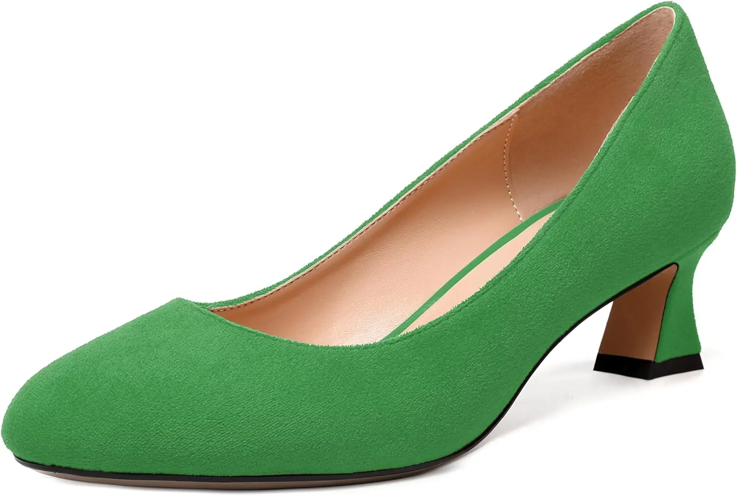 WAYDERNS Womens Dress Suede Dating Round Toe Slip On Solid Kitten Low Heel Pumps Shoes 2 Inch