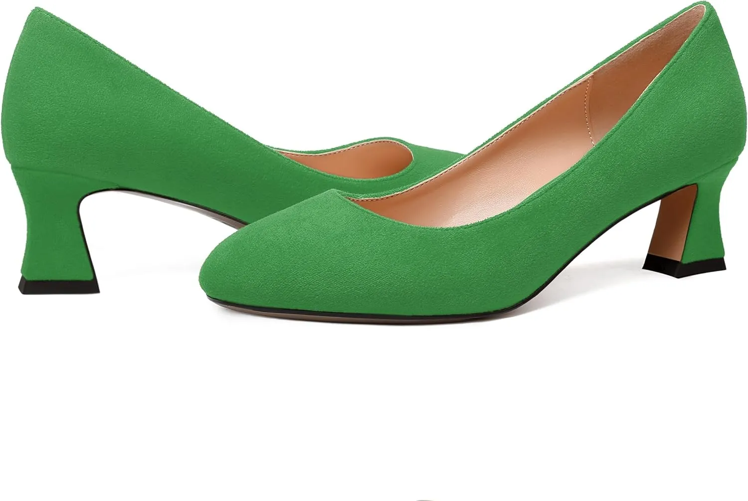 WAYDERNS Womens Dress Suede Dating Round Toe Slip On Solid Kitten Low Heel Pumps Shoes 2 Inch