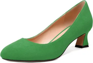 WAYDERNS Womens Dress Suede Dating Round Toe Slip On Solid Kitten Low Heel Pumps Shoes 2 Inch