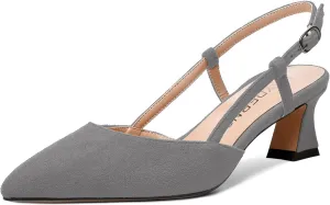 WAYDERNS Womens Slim Adjustable Strap Buckle Suede Pointed Toe Business Formal Kitten Low Heel Pumps Shoes 2 Inch