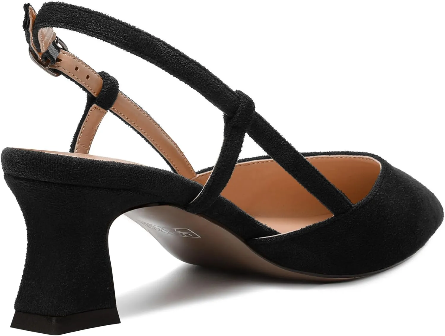 WAYDERNS Womens Slim Adjustable Strap Buckle Suede Pointed Toe Business Formal Kitten Low Heel Pumps Shoes 2 Inch