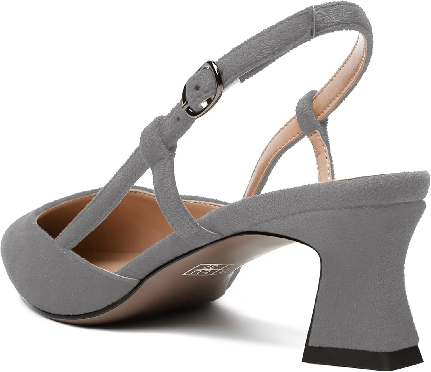 WAYDERNS Womens Slim Adjustable Strap Buckle Suede Pointed Toe Business Formal Kitten Low Heel Pumps Shoes 2 Inch