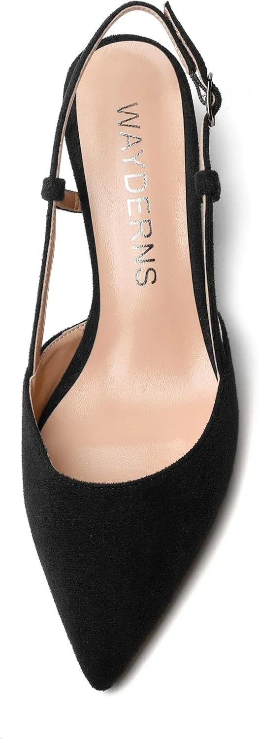 WAYDERNS Womens Slim Adjustable Strap Buckle Suede Pointed Toe Business Formal Kitten Low Heel Pumps Shoes 2 Inch