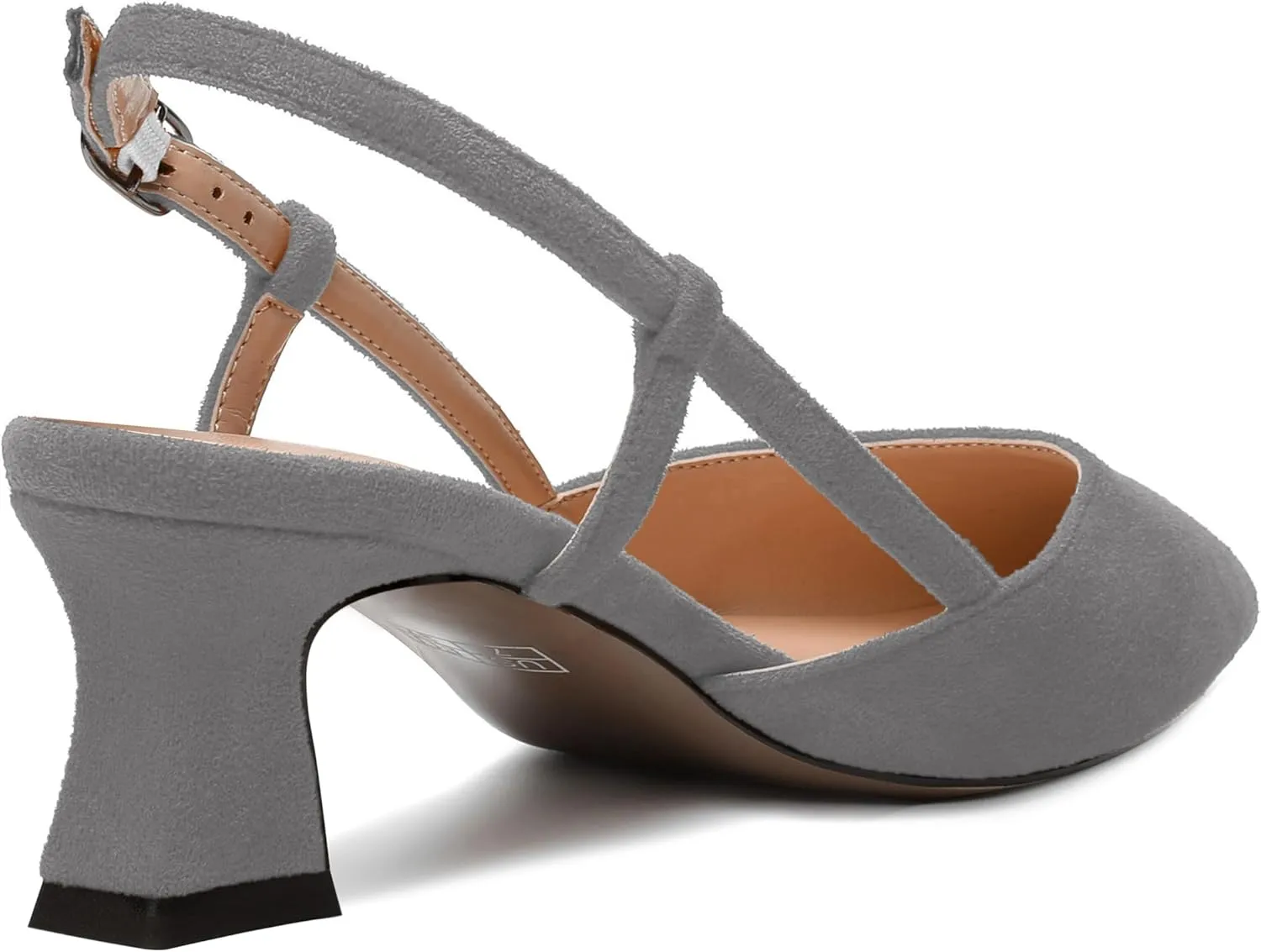 WAYDERNS Womens Slim Adjustable Strap Buckle Suede Pointed Toe Business Formal Kitten Low Heel Pumps Shoes 2 Inch