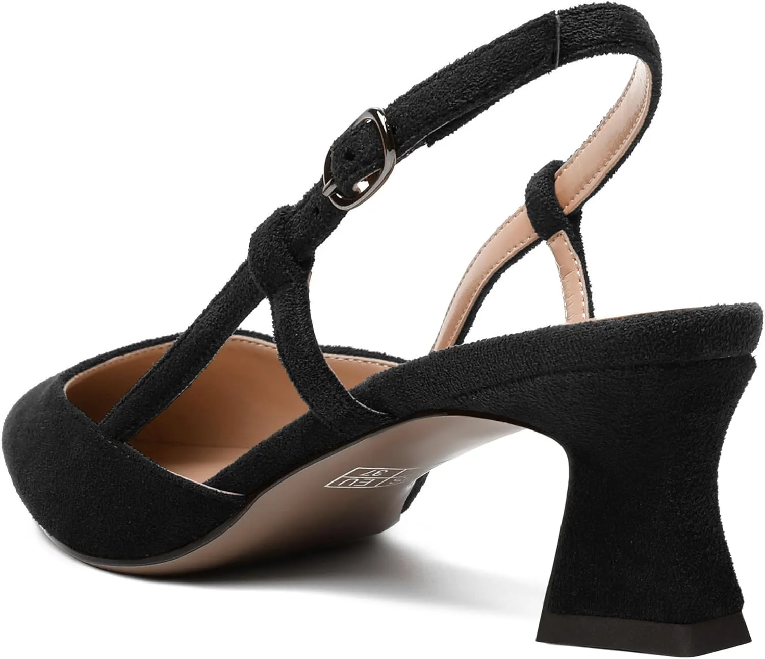 WAYDERNS Womens Slim Adjustable Strap Buckle Suede Pointed Toe Business Formal Kitten Low Heel Pumps Shoes 2 Inch