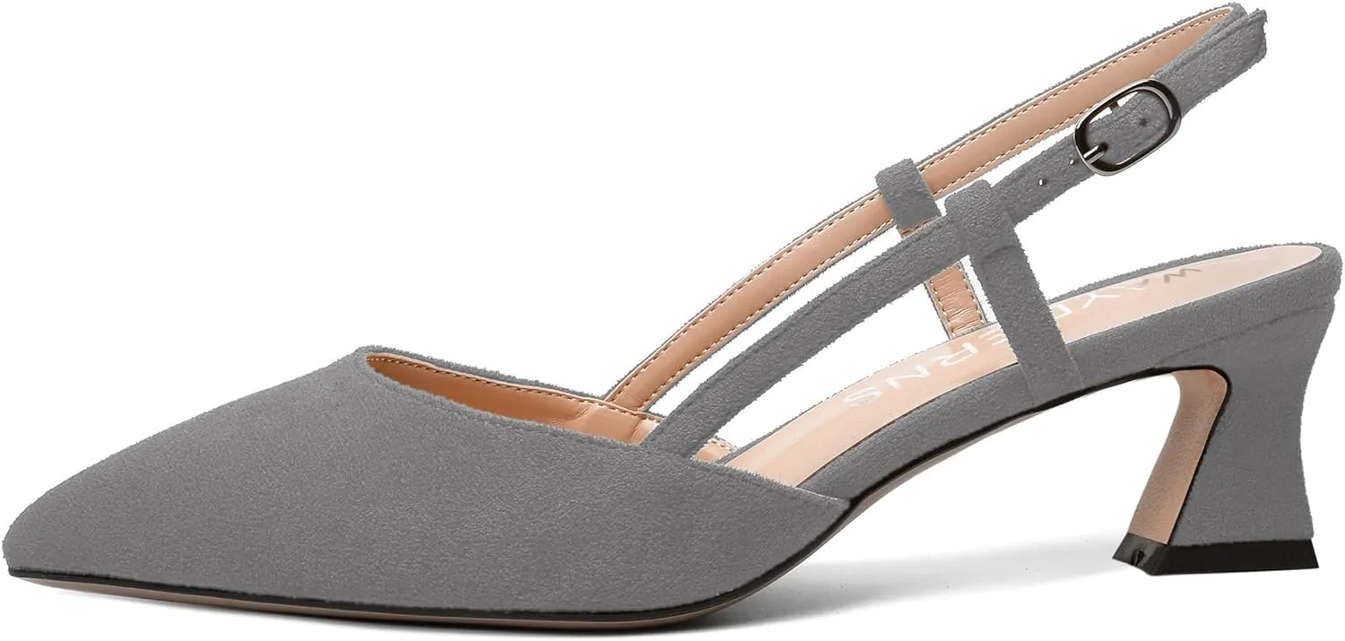 WAYDERNS Womens Slim Adjustable Strap Buckle Suede Pointed Toe Business Formal Kitten Low Heel Pumps Shoes 2 Inch