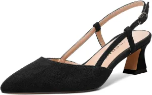 WAYDERNS Womens Slim Adjustable Strap Buckle Suede Pointed Toe Business Formal Kitten Low Heel Pumps Shoes 2 Inch