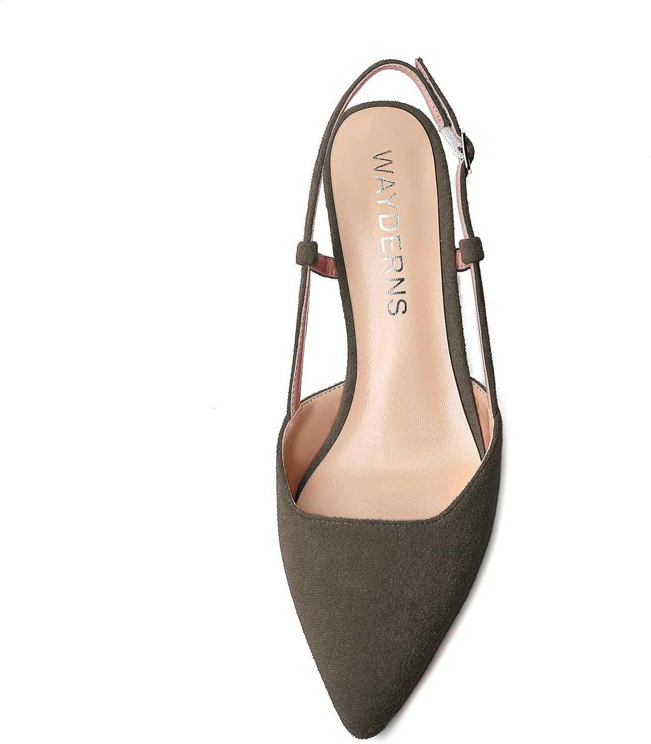 WAYDERNS Womens Suede Slingback Ankle Strap Wedding Solid Fashion Pointed Toe Buckle Kitten Low Heel Pumps Shoes 1.5 Inch