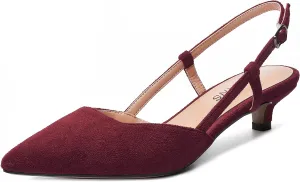 WAYDERNS Womens Suede Slingback Ankle Strap Wedding Solid Fashion Pointed Toe Buckle Kitten Low Heel Pumps Shoes 1.5 Inch