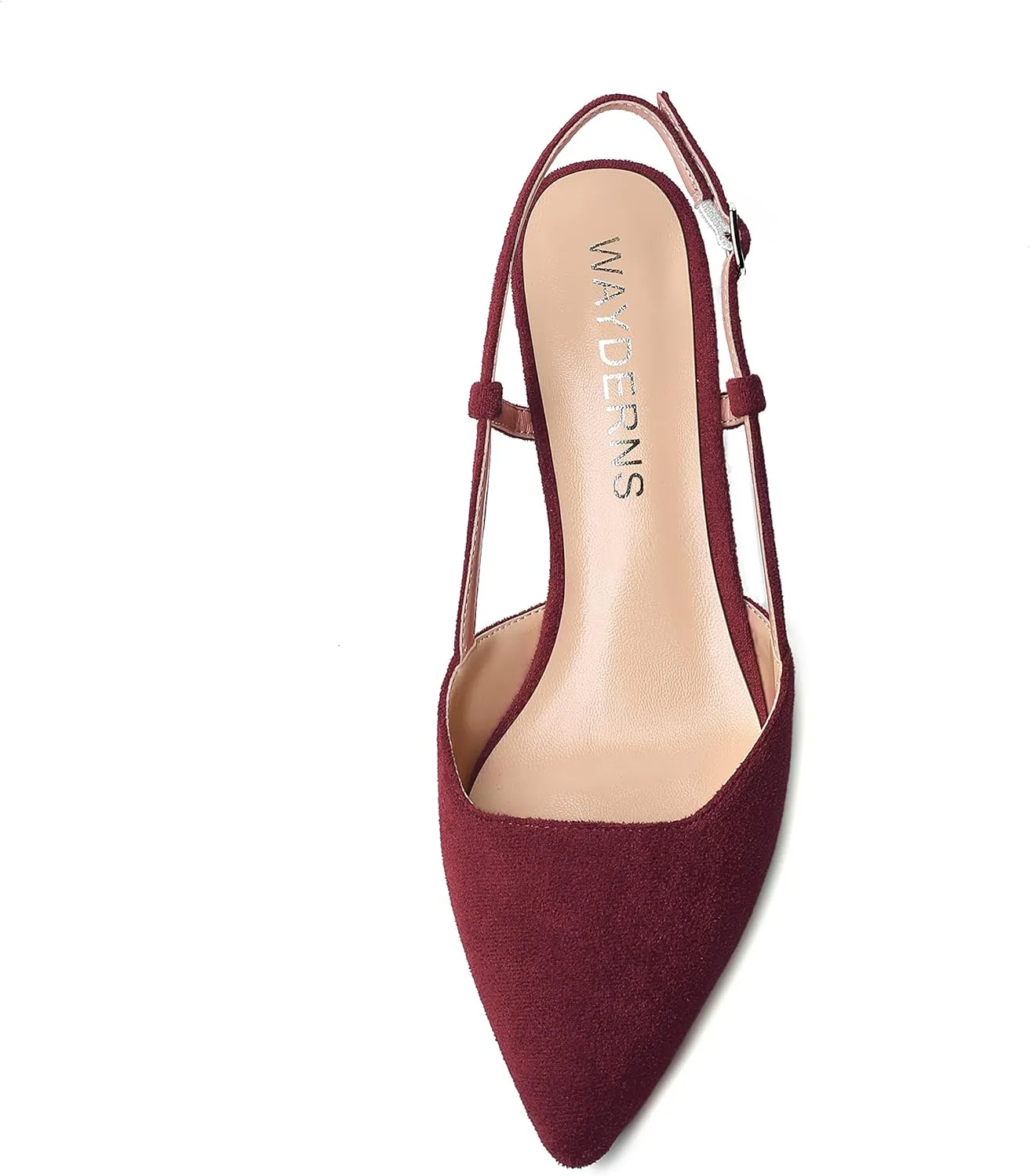 WAYDERNS Womens Suede Slingback Ankle Strap Wedding Solid Fashion Pointed Toe Buckle Kitten Low Heel Pumps Shoes 1.5 Inch