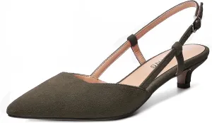 WAYDERNS Womens Suede Slingback Ankle Strap Wedding Solid Fashion Pointed Toe Buckle Kitten Low Heel Pumps Shoes 1.5 Inch