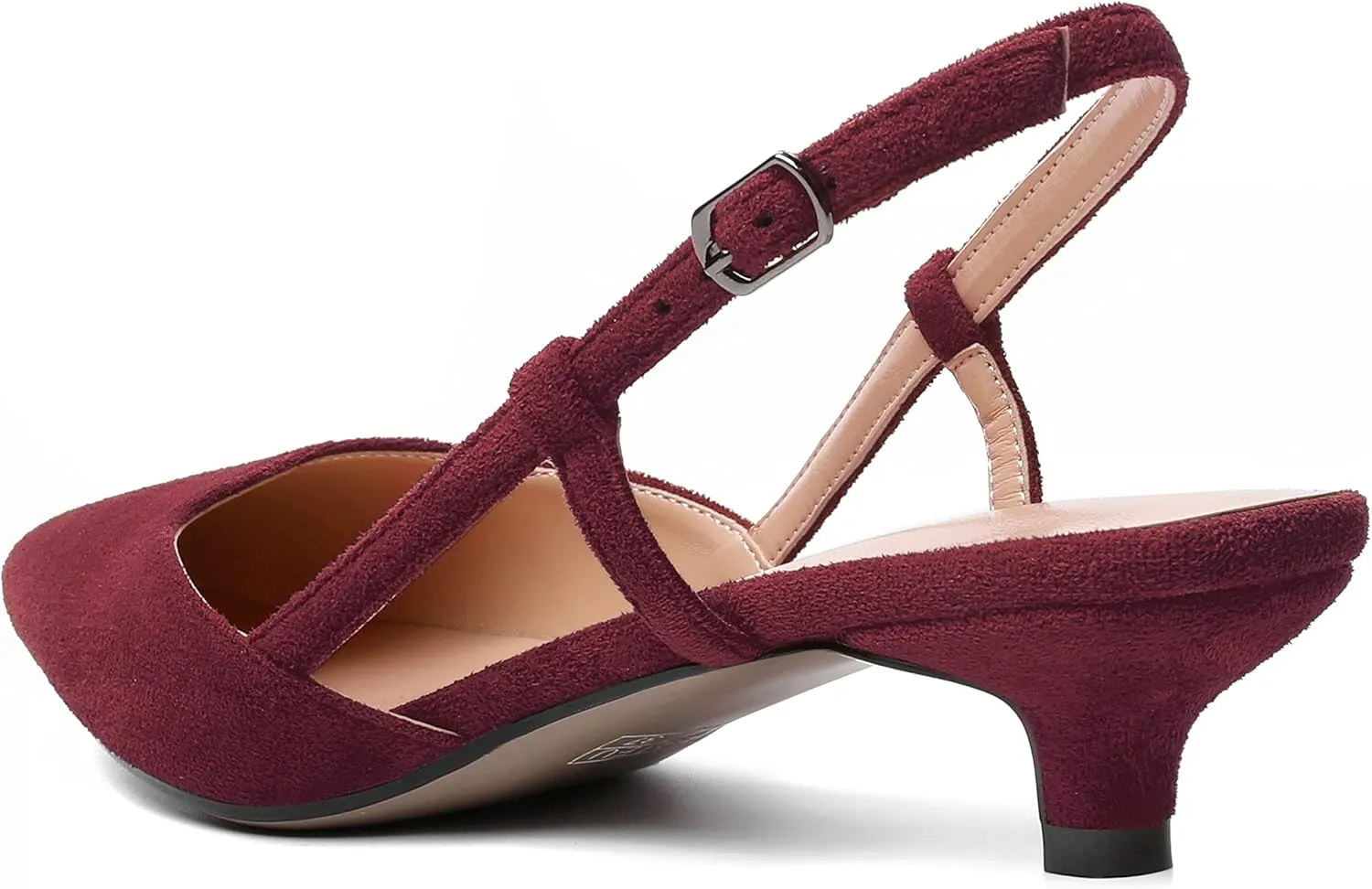 WAYDERNS Womens Suede Slingback Ankle Strap Wedding Solid Fashion Pointed Toe Buckle Kitten Low Heel Pumps Shoes 1.5 Inch