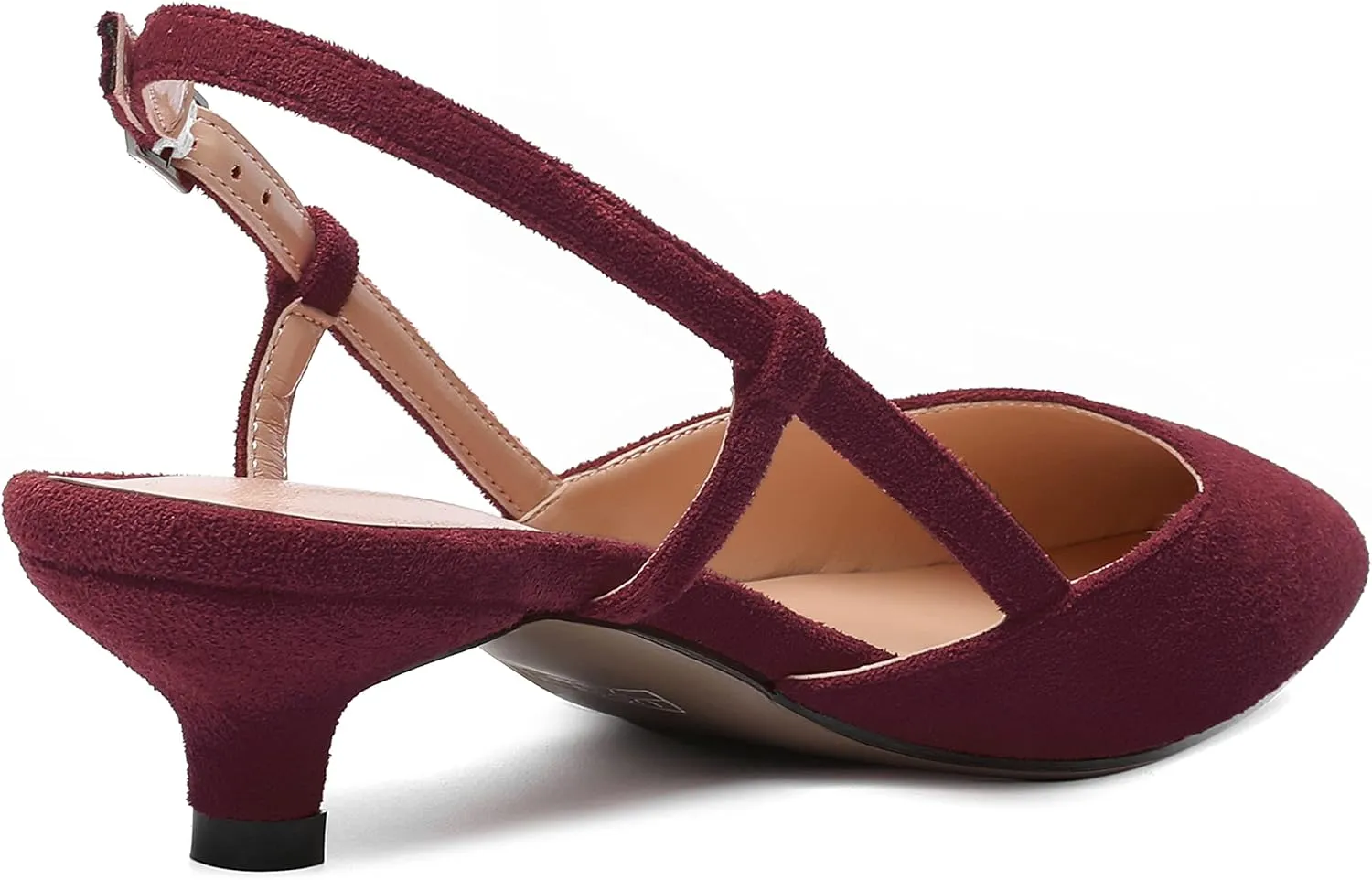 WAYDERNS Womens Suede Slingback Ankle Strap Wedding Solid Fashion Pointed Toe Buckle Kitten Low Heel Pumps Shoes 1.5 Inch
