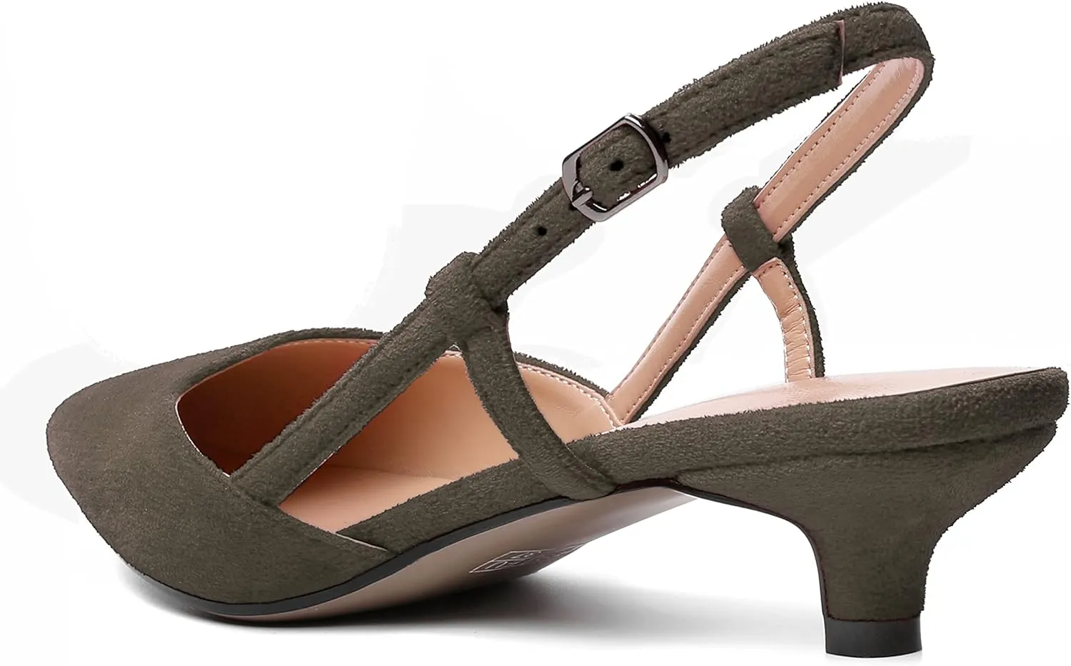 WAYDERNS Womens Suede Slingback Ankle Strap Wedding Solid Fashion Pointed Toe Buckle Kitten Low Heel Pumps Shoes 1.5 Inch