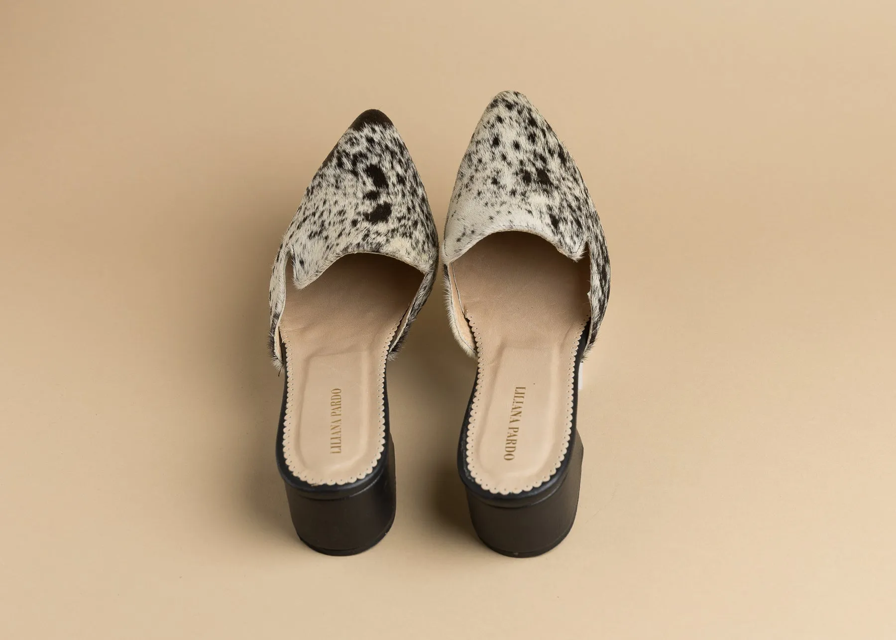 White/Black Horse Hair Mules  Low Heeled