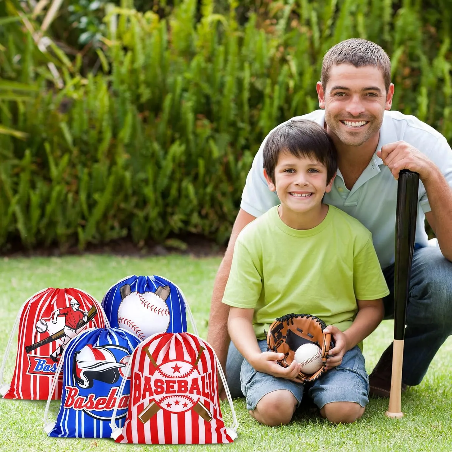 Woanger 24 Pcs Bulk Baseball Snack Bags for Kids Team, Drawstring Baseball Goodie Candy Treat Gift bags for Sport Birthday Theme Party Favor Supplies