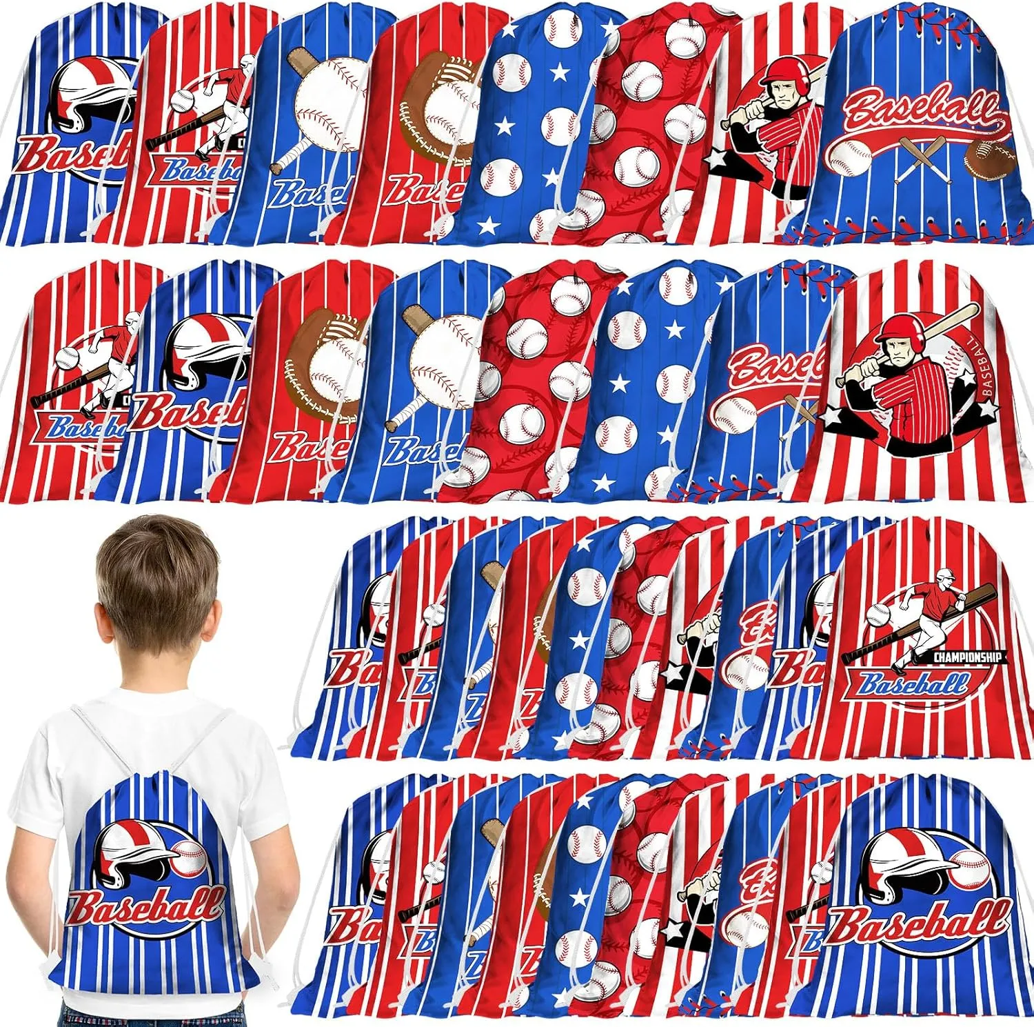 Woanger 24 Pcs Bulk Baseball Snack Bags for Kids Team, Drawstring Baseball Goodie Candy Treat Gift bags for Sport Birthday Theme Party Favor Supplies