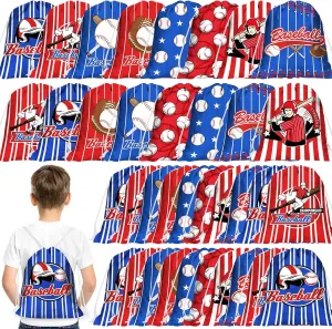 Woanger 24 Pcs Bulk Baseball Snack Bags for Kids Team, Drawstring Baseball Goodie Candy Treat Gift bags for Sport Birthday Theme Party Favor Supplies