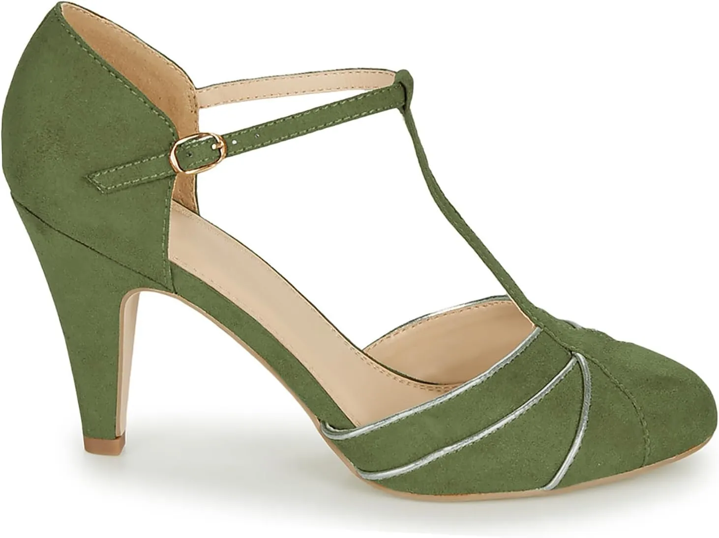 Women Kitten Heel Mary Janes Round Toe Ankle T-Strap Mary Jane Pumps Suede 3 inch Kitten Heel Pump Shoes Cut Out Ankle Strap Buckle Mary Jane Heels Retro Elegant Wedding 4-11 M US