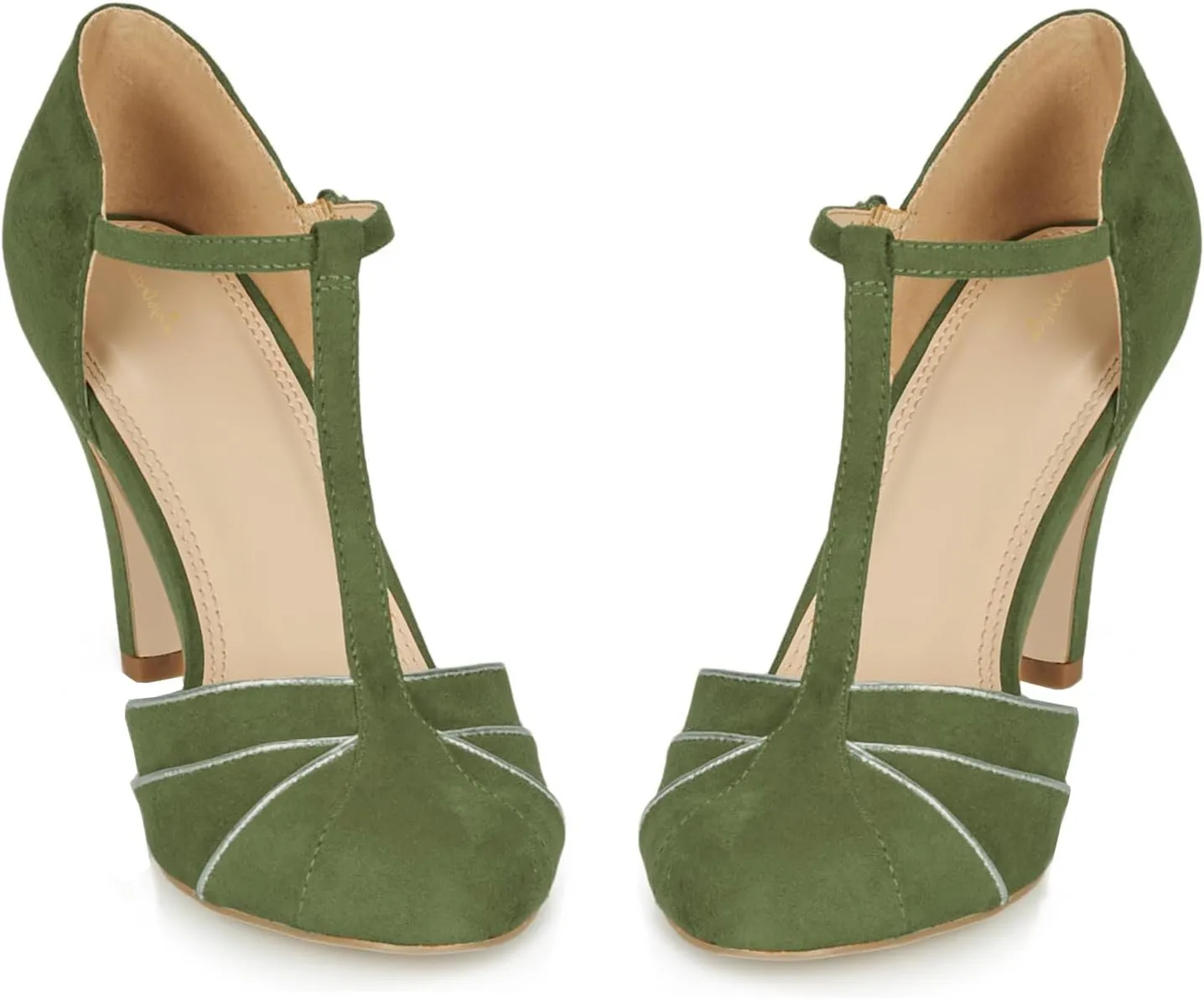 Women Kitten Heel Mary Janes Round Toe Ankle T-Strap Mary Jane Pumps Suede 3 inch Kitten Heel Pump Shoes Cut Out Ankle Strap Buckle Mary Jane Heels Retro Elegant Wedding 4-11 M US