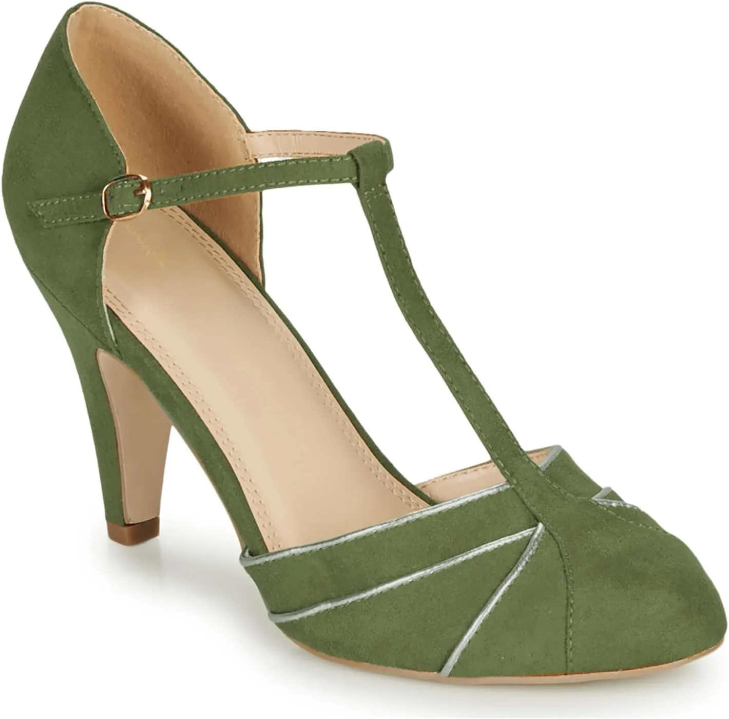Women Kitten Heel Mary Janes Round Toe Ankle T-Strap Mary Jane Pumps Suede 3 inch Kitten Heel Pump Shoes Cut Out Ankle Strap Buckle Mary Jane Heels Retro Elegant Wedding 4-11 M US