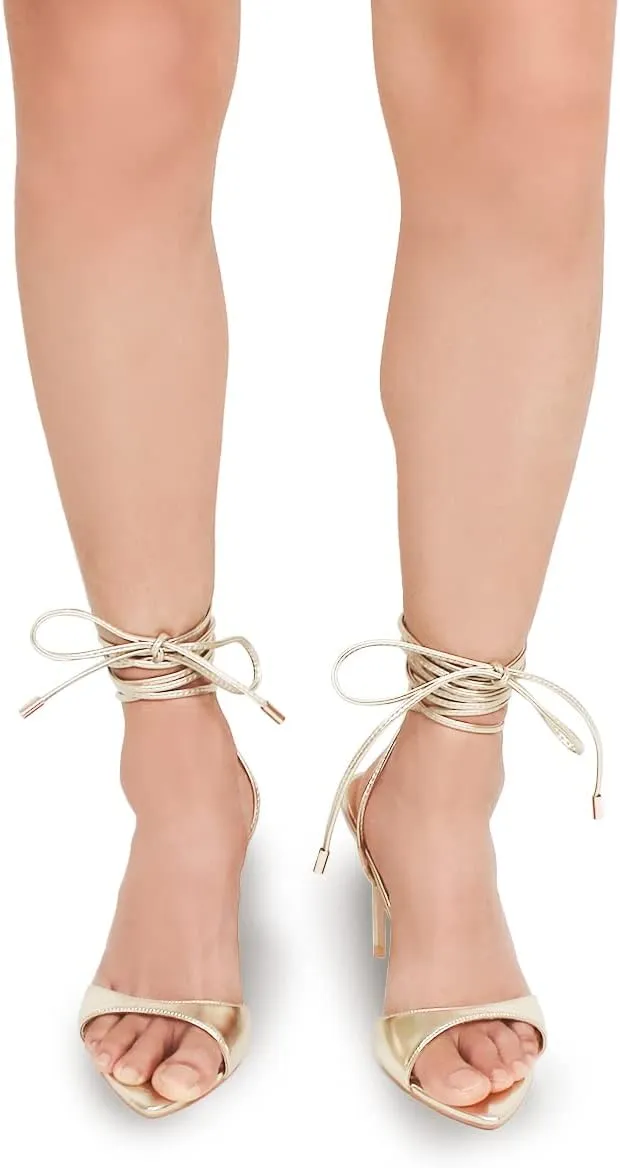 Women Mules High Heel Sandals Pointed Toe Lace Up Stilettos Heels Strappy Ladies Slippers Party Sandals Shoes