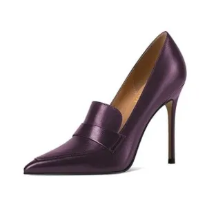 Women Stiletto High Heel Loafer Pumps with Trim Closed Pointed Toe Office
