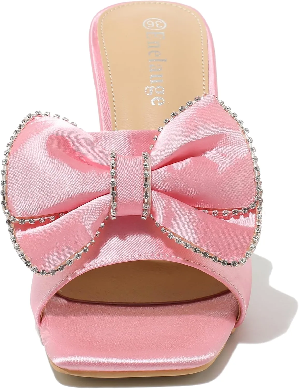 Women's Bowknot High Heel Mule Sandals Clear Heels Square Toe Satin Bow Mules Backless Slip on Slippers Comfortable Wedding Party Dress Shoes