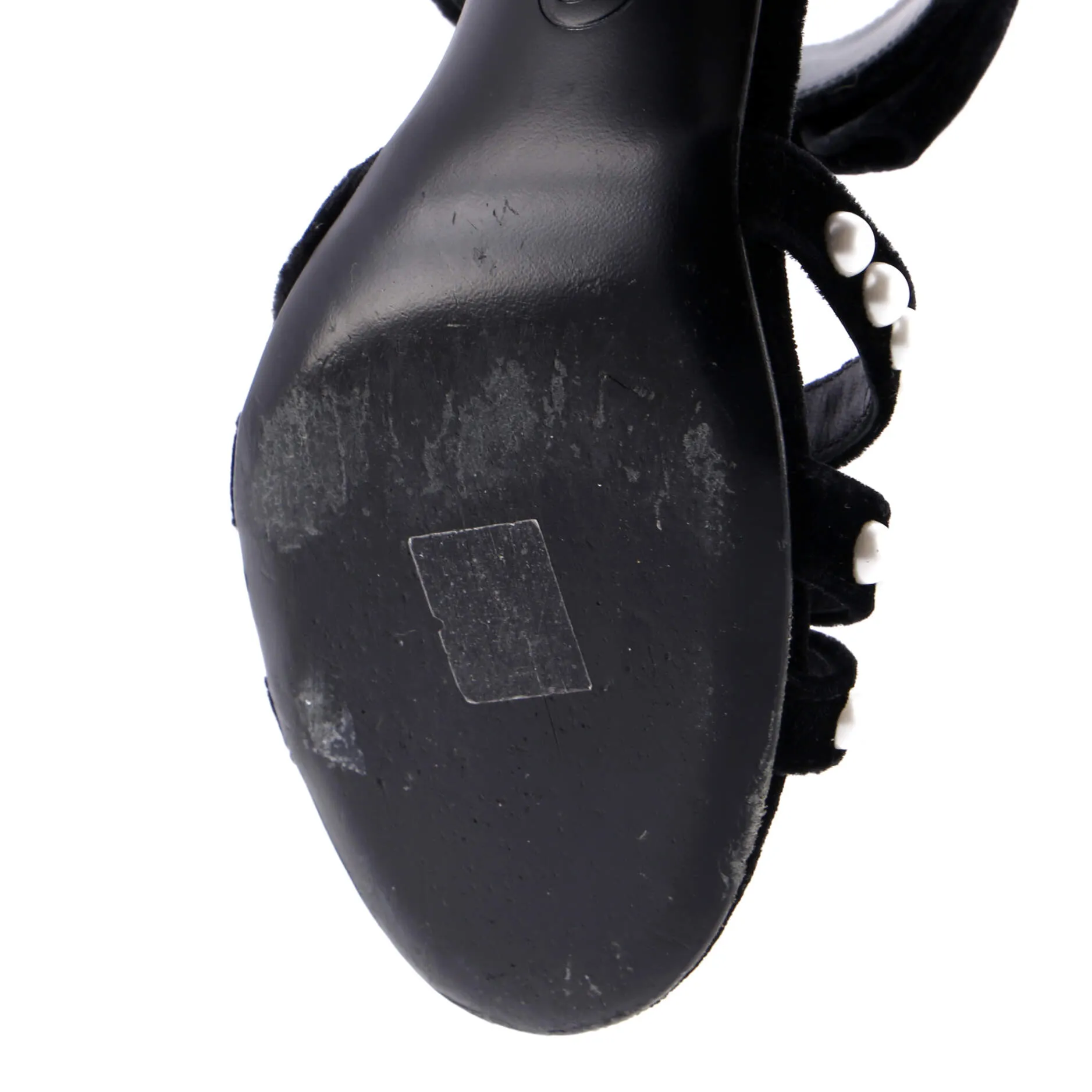 Women's CC Bow Heeled Mule Sandals Velvet with Faux Pearls