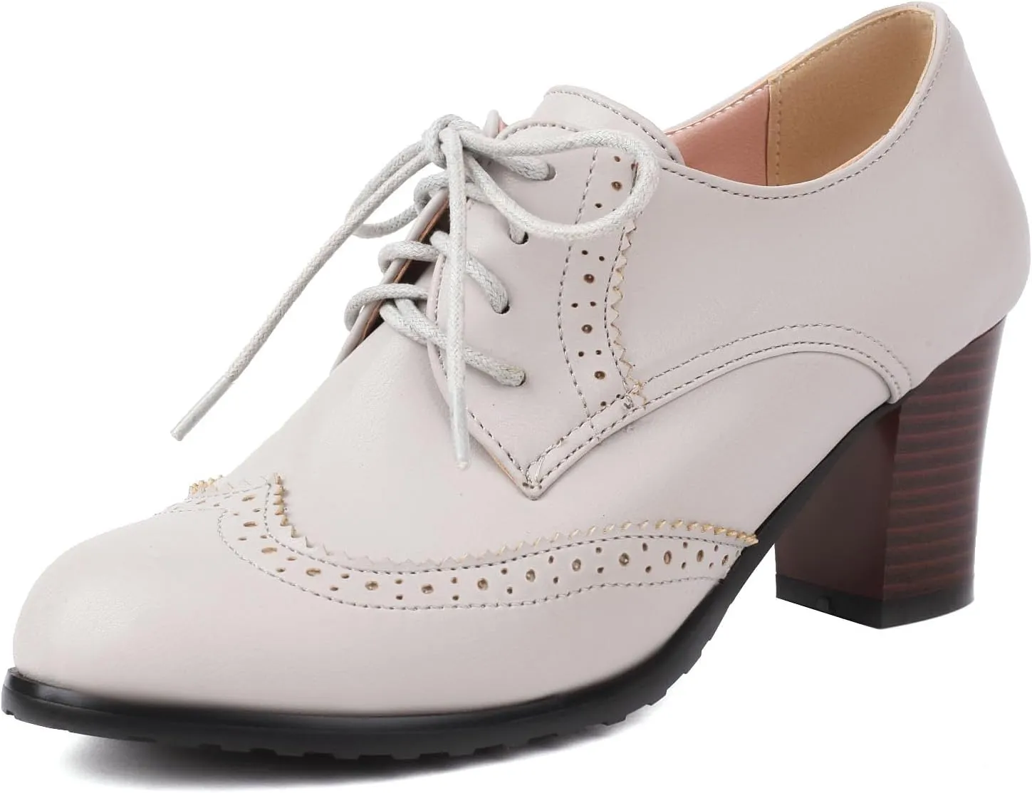 Womens Chunky High Heel Pumps Lace Up Oxfords Brogues Shoes