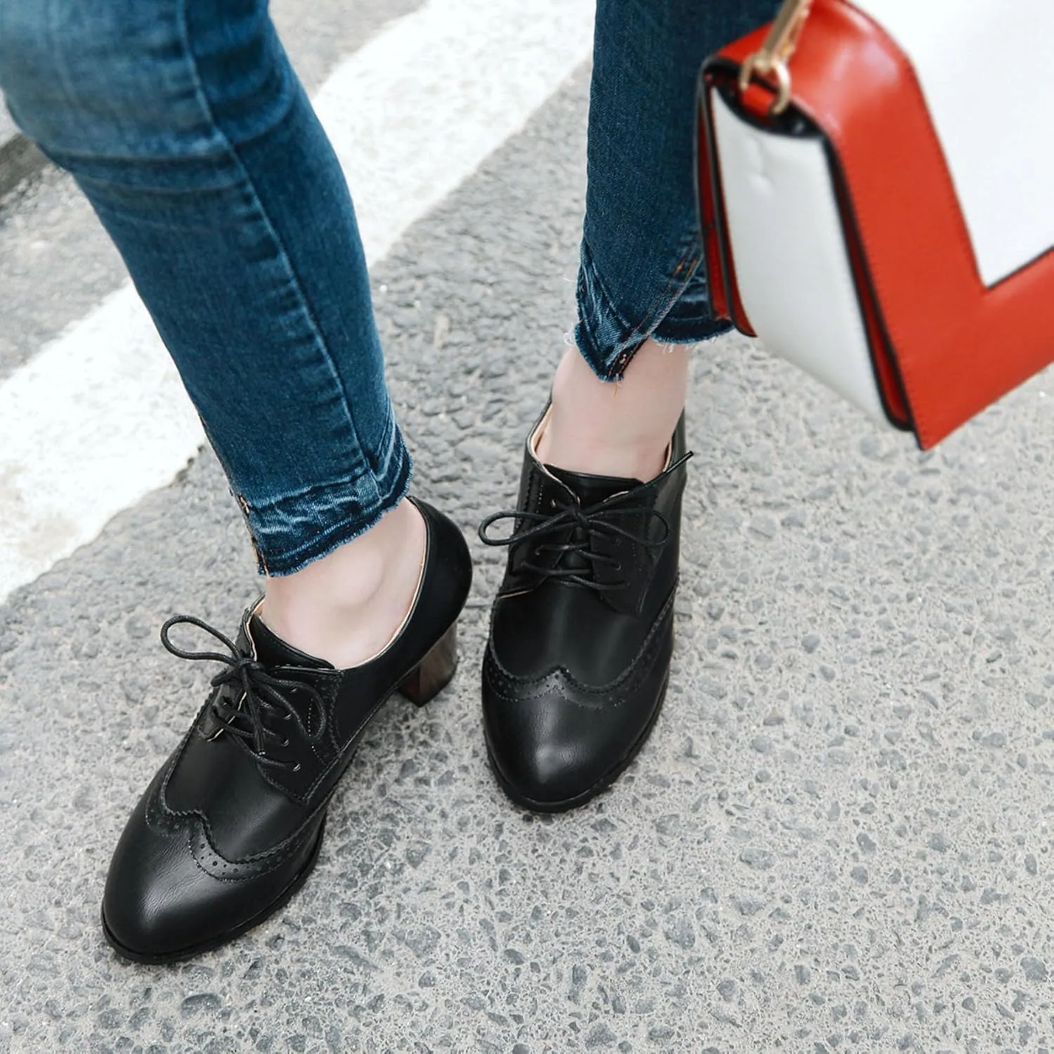 Womens Chunky High Heel Pumps Lace Up Oxfords Brogues Shoes