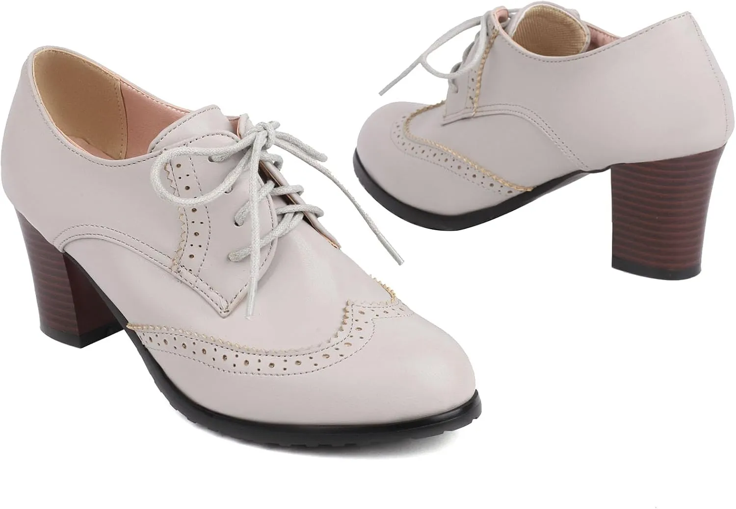 Womens Chunky High Heel Pumps Lace Up Oxfords Brogues Shoes