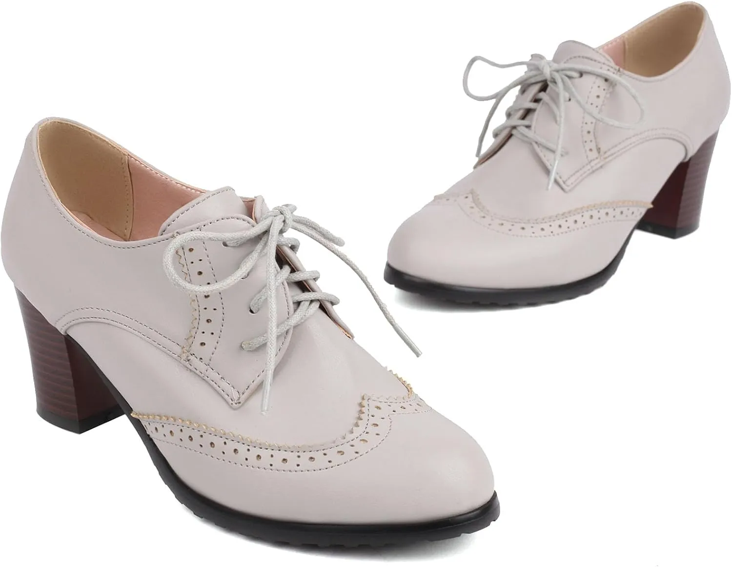 Womens Chunky High Heel Pumps Lace Up Oxfords Brogues Shoes
